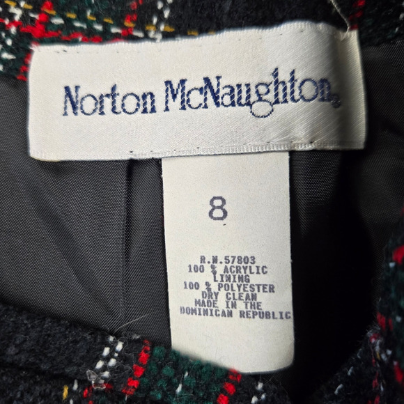 1980s Vintage Navy Red Tweed Glen Check Plaid Tartan Knee Length Skirt Size 4 - Picture 3 of 6